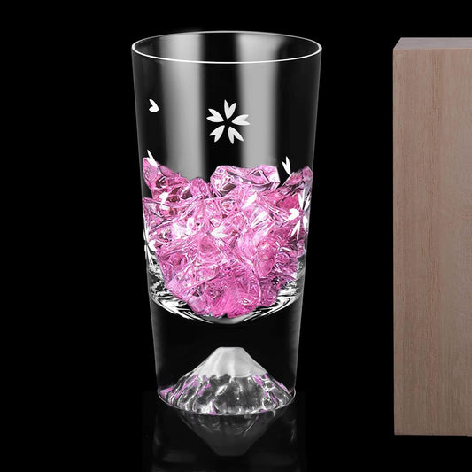 Mount Fuji Glass Tumbler, Sakura Cut Glass, 240cc, Easy to Hold, High-Quality, Handcrafted by Artisans, Comes in a Paulownia Box, Rock Glass, Beer, Highball Glass, Elegant, Celebration, Wedding Gift