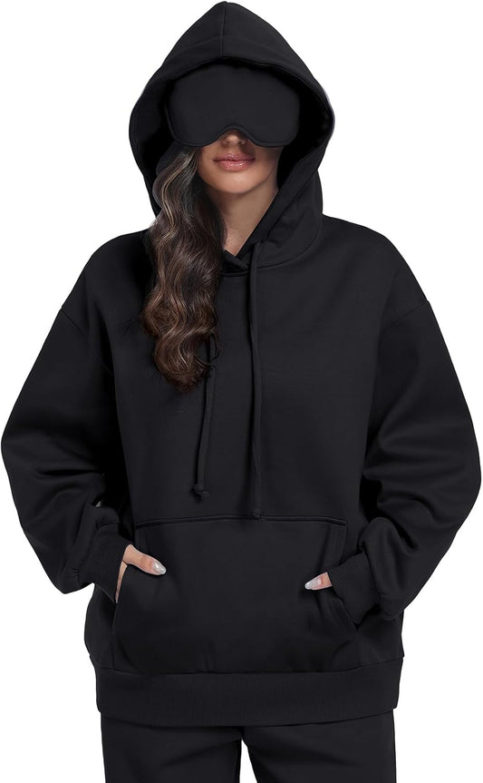 Sudadera con capucha SeSe Code de viaje con máscara para los ojos, sudadera unisex de forro polar de gran tamaño para dormir en el avión, para viajes por carretera, siestas, sudaderas con capucha para