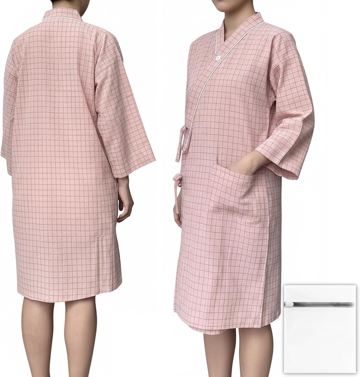 Carecare Assistant Recommended Nursing Wipes, Front Opening, Seniors, 100% Cotton, Full Opening, Not Easy to Fall Out, Pajamas, Hospital Admission, Nursing Clothes, Knee-Length, Jinbei, Robe for