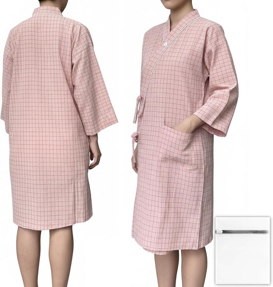 Carecare Assistant Recommended Nursing Wipes, Front Opening, Seniors, 100% Cotton, Full Opening, Not Easy to Fall Out, Pajamas, Hospital Admission, Nursing Clothes, Knee-Length, Jinbei, Robe for