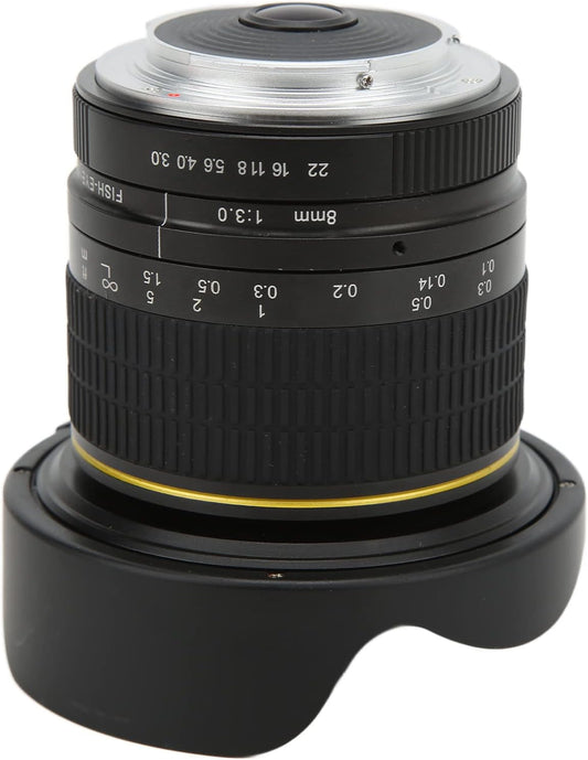Fisheye Lens, 180° Viewing Angle 8mm Ultra Wide Angle Lens Multicoated Half Frame for Nikon SLR Cameras