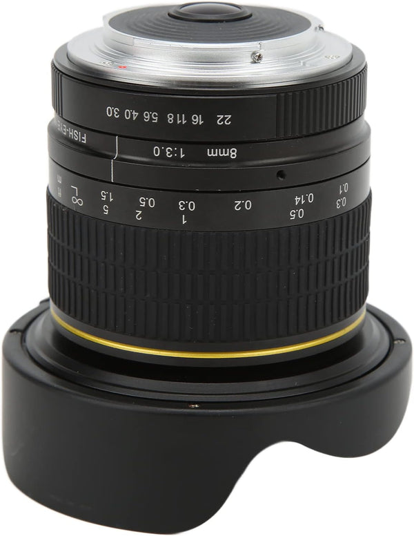 Fisheye Lens, 180° Viewing Angle 8mm Ultra Wide Angle Lens Multicoated Half Frame for Nikon SLR Cameras