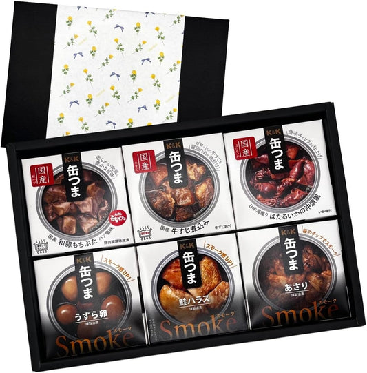 Cantsuma Father's Day Gift, 6 Types, Assorted, Made in Japan, Canned Snacks, Comes in a Cosmetic Box, Obi, Canned Present, Birthday, New Year's Day, Respect for the Aged Day, Inankuru
