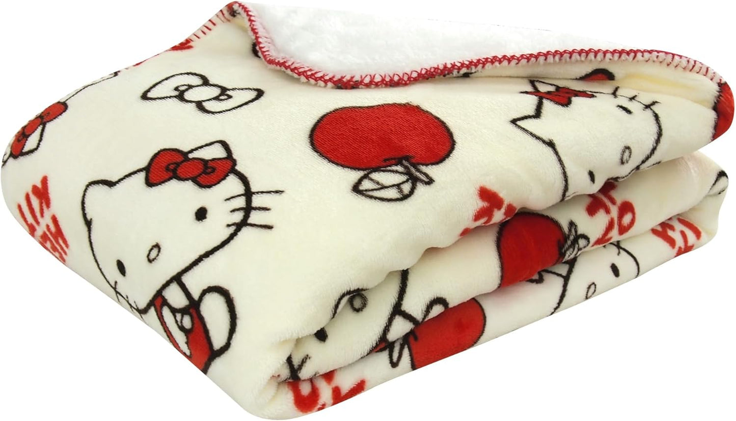Sanrio Hello Kitty Blanket, Half Size, Half Blanket, 2 Pieces, Flannel, Sheep-Style Boa Blanket, Warm, Warm, Fury, Kitty Goods