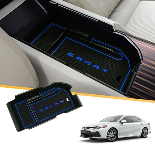 Toyota Camry AX70 Series Exclusive ABS Material Console Tray Accessory Box Tray Center Console Box Tray Storage Box Easy Installation Custom Parts Interior Accessories with Lava Mat (Blue)
