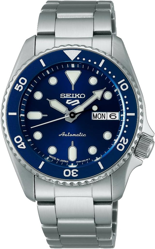 Seiko Five Sports SKX Mid-Size Wristwatch "Sports Style", silver/navy, Bracelet Type