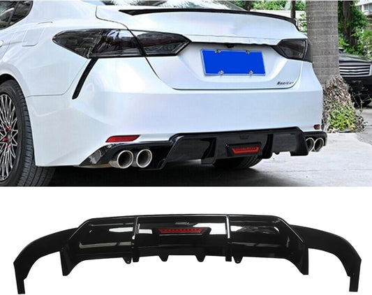 CARIG Camry Rear Diffuser, Toyota Camry WS/WS Leather Package for 2018-2023 Vehicles, Rear Pan Bar Spoiler, Rear Pan Bar Diffuser, LED Brake Lamp, ABS Painted, Glossy Black, Genuine Parts, Custom Car