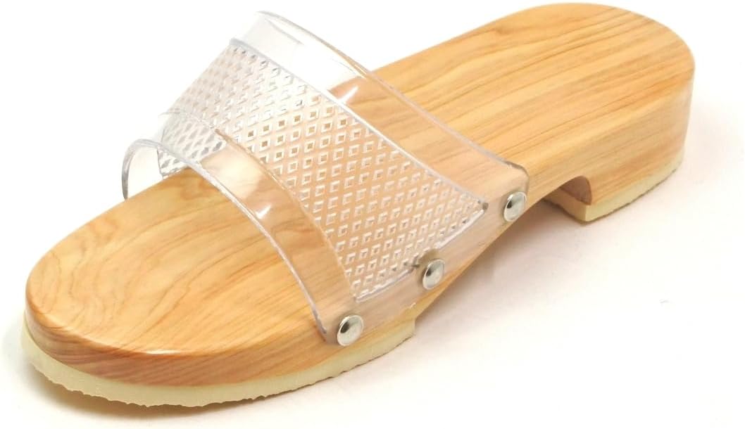 Women's Hita Geta Clogs, Transparent Band, Cedar Sandals, Clear Paint, Geta Clogs, Made in Japan, beige