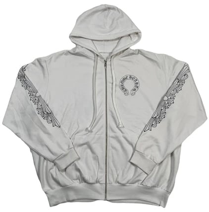CHROME HEARTS 'HORSESHOE LOGO' FLORAL WHITE ZIP UP HOODIE