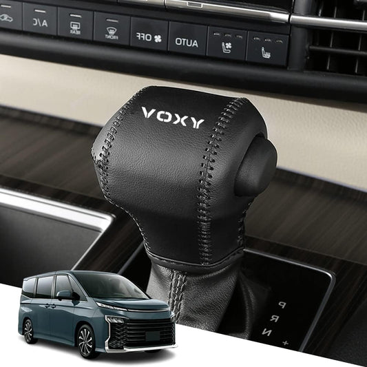 Genuine Leather Shift Knob Cover for Voxy MZRA90W MZRA95W ZWR90W ZWR95W 90 series (from Jan 2022), Custom Interior Accessory, Scratch Prevention, Easy to Install, Black with Black Stitching