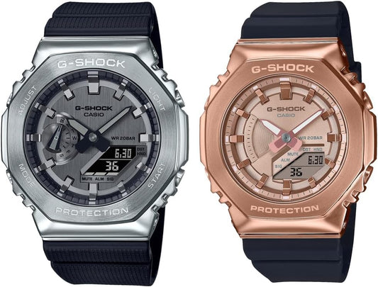 Casio GM-2100 Pair Watch, silver/pink gold, Octagon type (octagon shape)