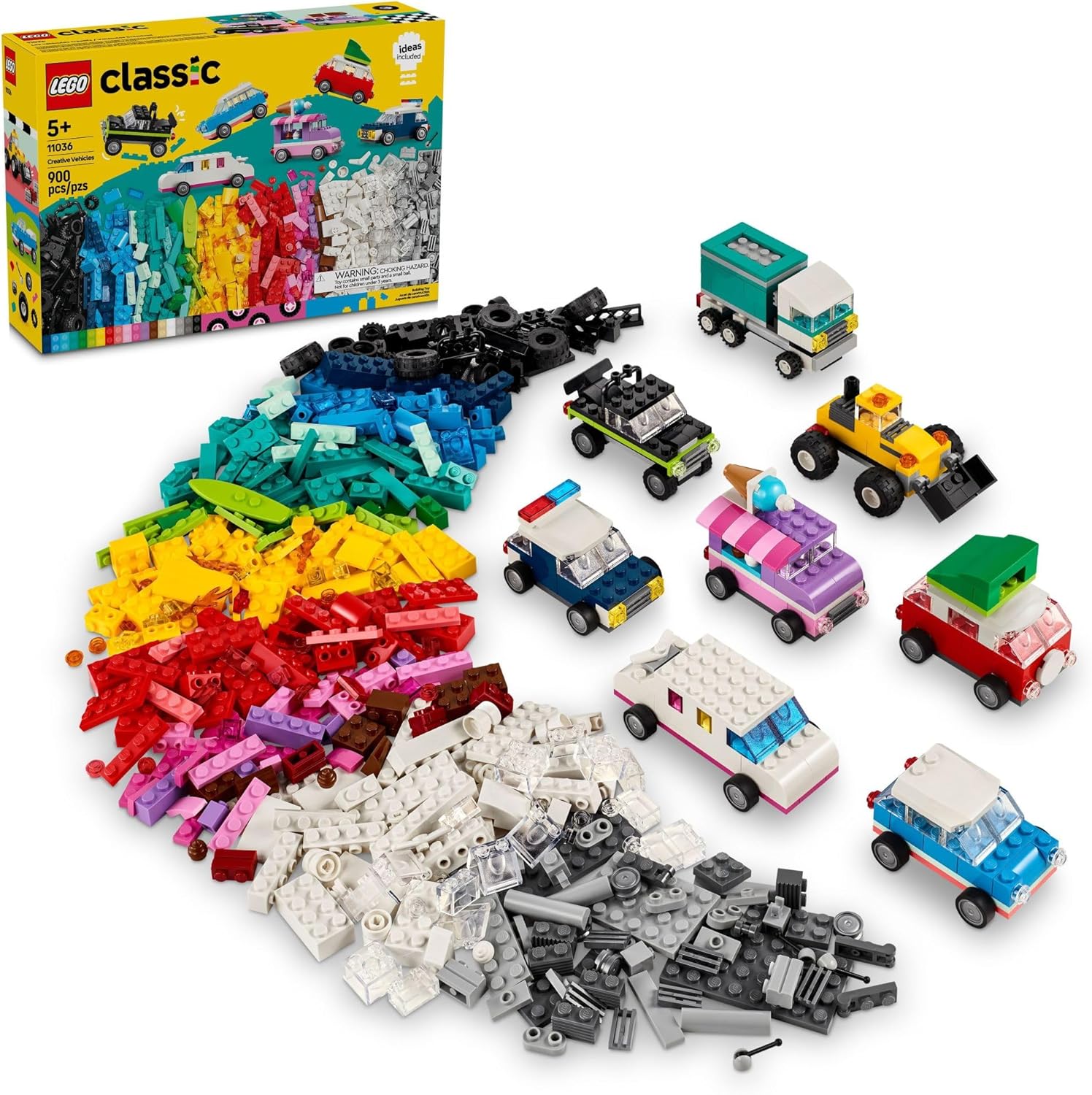 LEGO Classic Creative Vehicles Colorful Building Blocks Assembly Kit Ice Cream Truck, Police Car, Toy Model City Cars, etc. Gift Car Toy for Boys, Girls, Children 5 Years and Up 11036