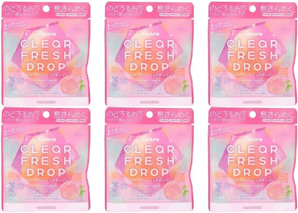[Bulk Purchase] Clear Fresh Drop Prism Peach 0.5 oz (15 g) Small Sachet Candy Mint Candy Refreshing Candy (6 Bags)