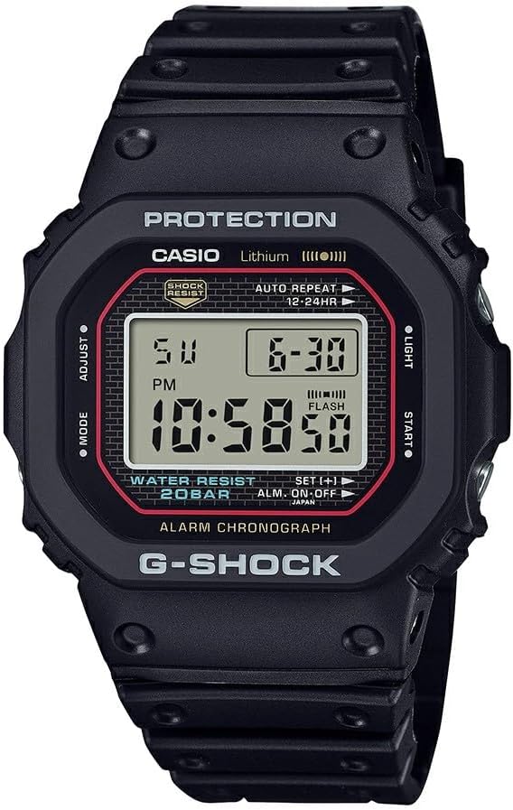 Casio Wristwatch, G-Shock, First Generation Reproduction Model, DW-5000R-1A, Digital Square, Resin Band, Made in Japan