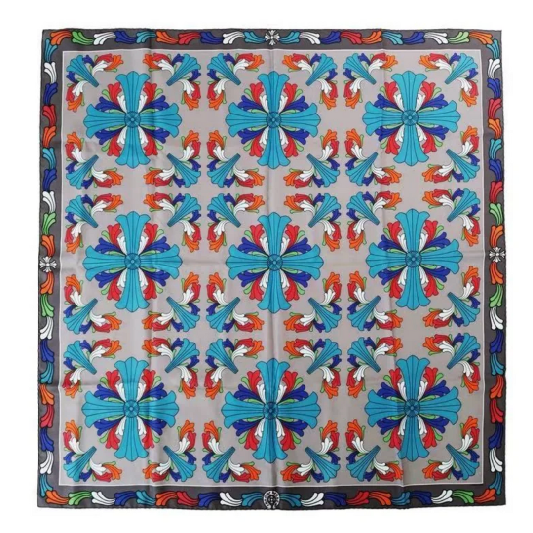 CHROME HEARTS 'MULTICOLOR' GREY SILK SCARF