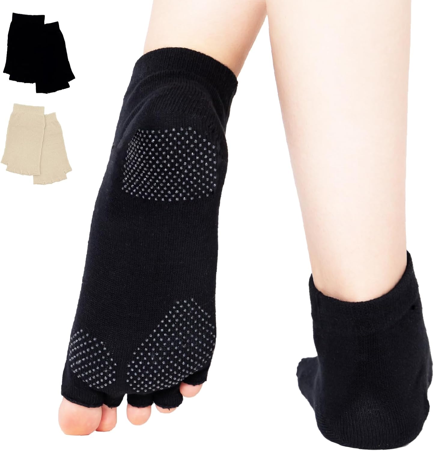 Milieu Yoga Socks, 5 Toes, Made in Japan, Anti-Slip, Silk, Cotton, Yoga Socks