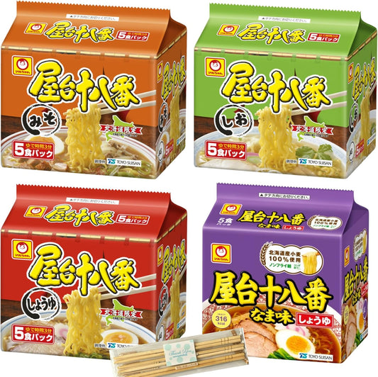 [Hokkaido Limited] Maru-chan Yatai Juhachiban 4-Type Special Set, 5 servings each, Total 20 servings 〈Miso/Shio/Soy Sauce/Nama-aji Soy Sauce (Non-fried noodles)〉/ Instant Ramen, Bag noodles, Assorted