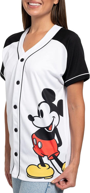 Disney Mickey Mouse Stitch Jack Skellington Camiseta Jersey para Mujer con Botones al Frente
