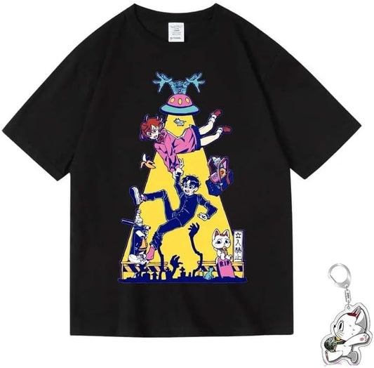 Vioshi Danda Dan Impression T-shirt, Maneki Neko (Beckoning Neko), Round Neck, Inner Shirt, Summer Clothes, Everyday Clothes, Cute, Top, Breathable, Fashion, Loose, Soft, Comfortable, Anime, Unisex