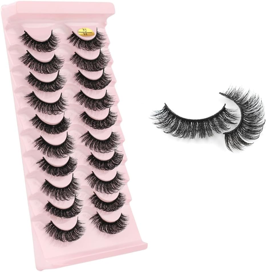 超濃密 Dカール 10ペア つけまつげ フェイクミンク アイラッシュ 柔らかく 手作り 舞台用 日常化粧 ロング まつげ (7D-32)