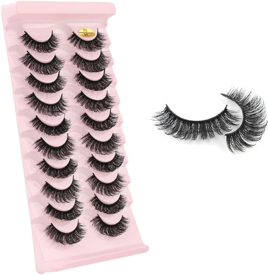 超濃密 Dカール 10ペア つけまつげ フェイクミンク アイラッシュ 柔らかく 手作り 舞台用 日常化粧 ロング まつげ (7D-32)