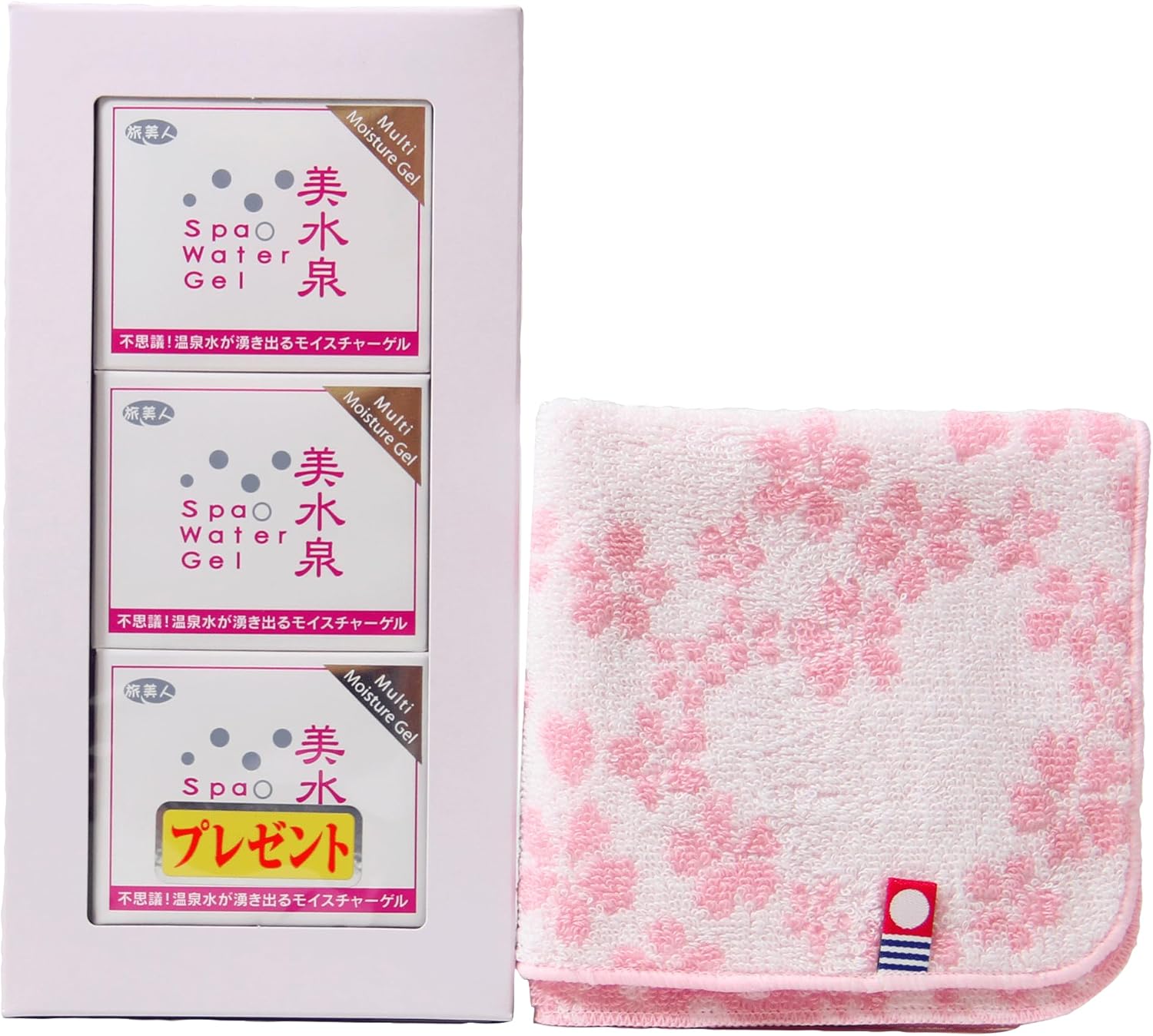 Azuma Shoji Spa Water Gel Bisuizumi Travel Beauty Skin All-in-One Gel, 2.8 oz (80 g) x 3 Pieces Set [Imabari Towel Handkerchief] (Flower Pattern)
