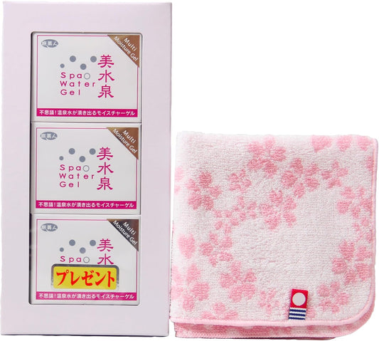 Azuma Shoji Spa Water Gel Bisuizumi Travel Beauty Skin All-in-One Gel, 2.8 oz (80 g) x 3 Pieces Set [Imabari Towel Handkerchief] (Flower Pattern)