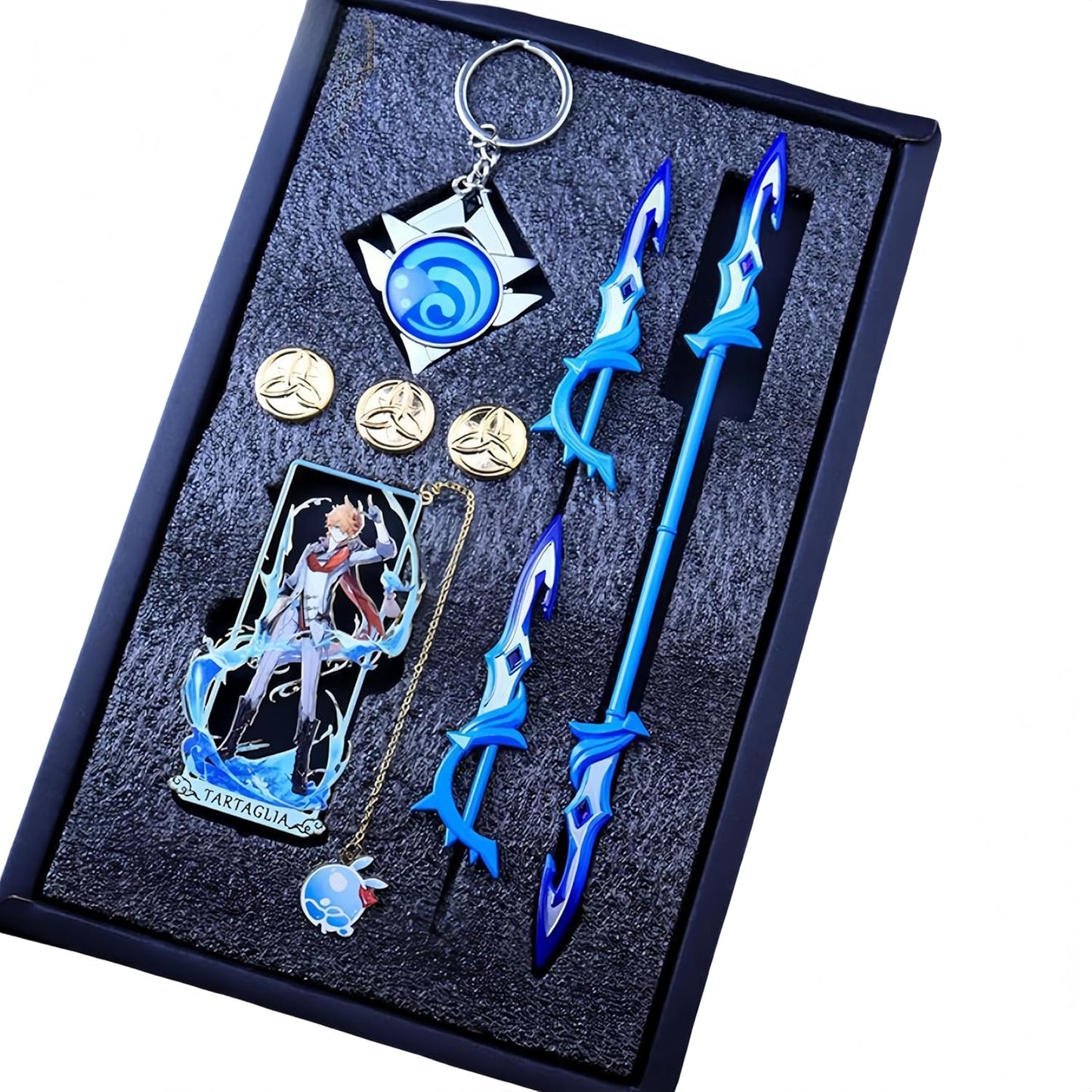 Genshin Impact Arlecchino Minion God's Eye Keychain Weapon Bookmark Gift Box Set Lucky Bag Cosplay Prop Accessory Red Moon Silhouette Model Handmade Goods Birthday Present Goods 6-Piece Set (D