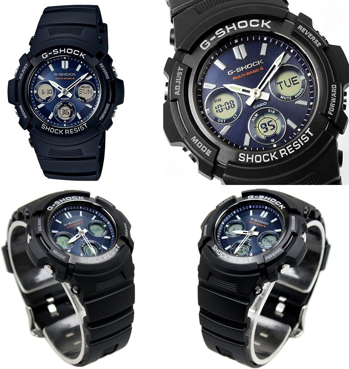 Self-Defense Officer Navy Seals Police Officer G-Shock 200m Water Resistant Radio Solar Analog Digi Plastic Belt Watch for Men (AWG-M100MR-4, AWG-M100SB-2A, AWG-M100S-7A) (AWG-M100SB-2A (AWG-M100SB-2A