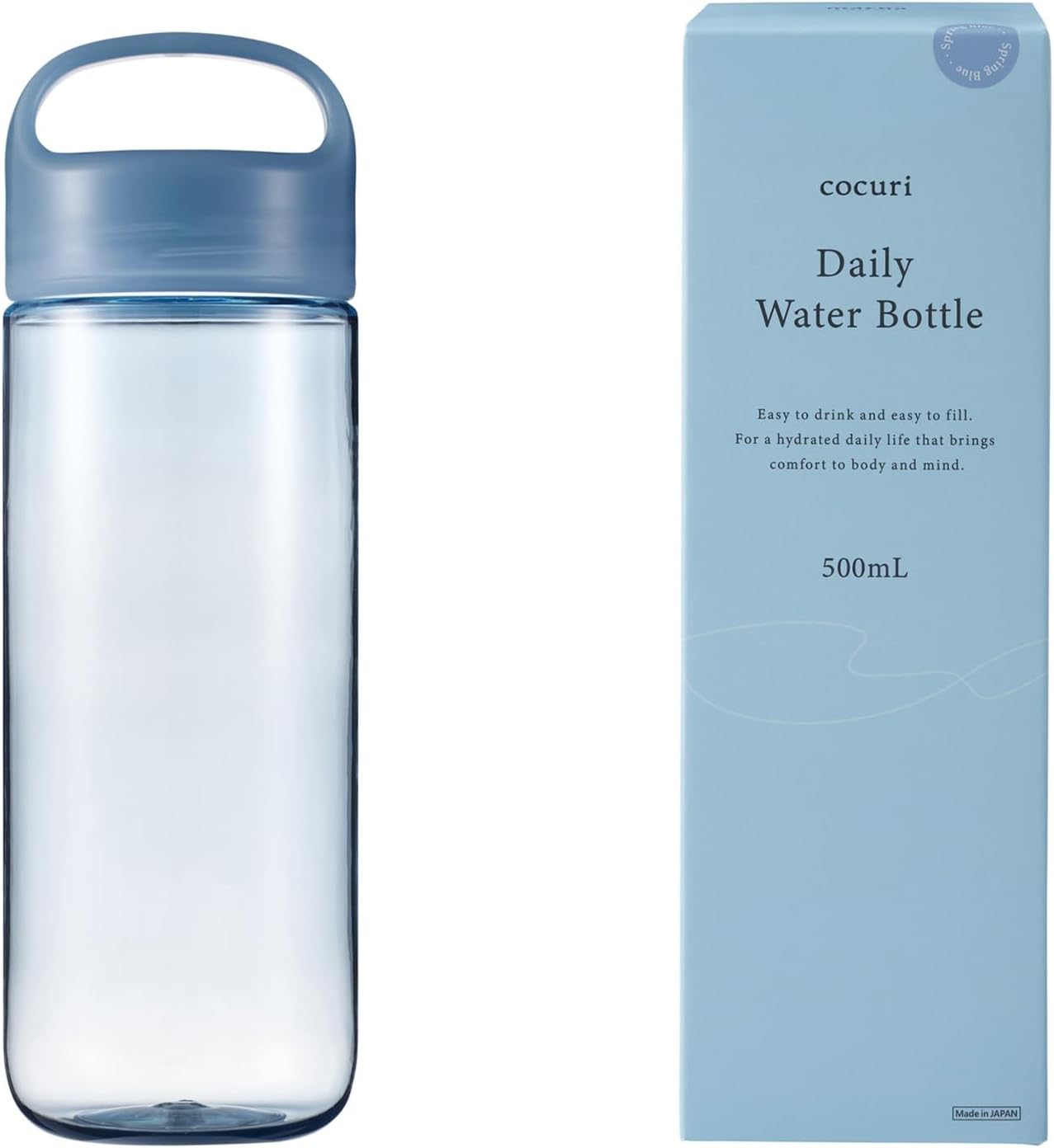 Marna Daily Water Bottle, 16.9 fl oz (500 ml) (Washerless) Smooth Mouth Feel Like Glass (Lightweight / Dishwasher Safe), Water Bottle, Drink Bottle (Made in Japan, Easy to Clean), Spring Blue K795B