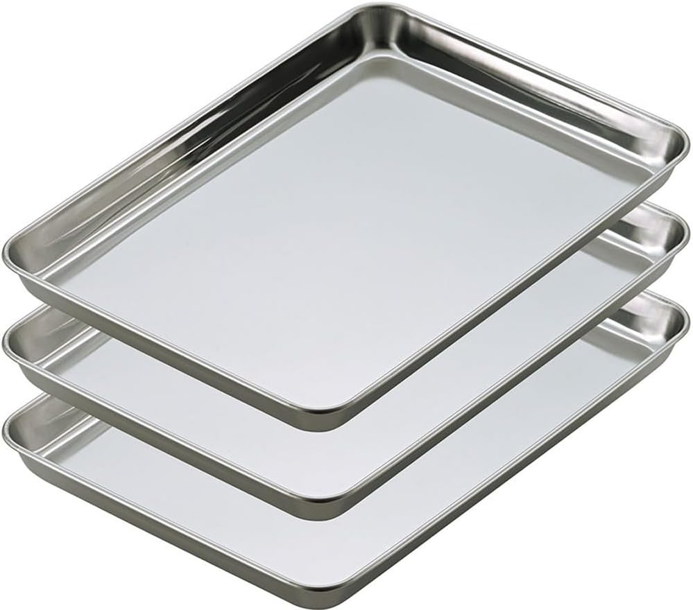 Shimomura 47145 Tray Preparation Deep Bat, 3 Pieces, Made in Japan, Dishwasher Safe, Stainless Steel, 6.9 x 9.6 x 0.8 inches (17.5 x 24.5 x 2 cm), Stackable Storage, Dividing, Pre-seasoning, Clothing