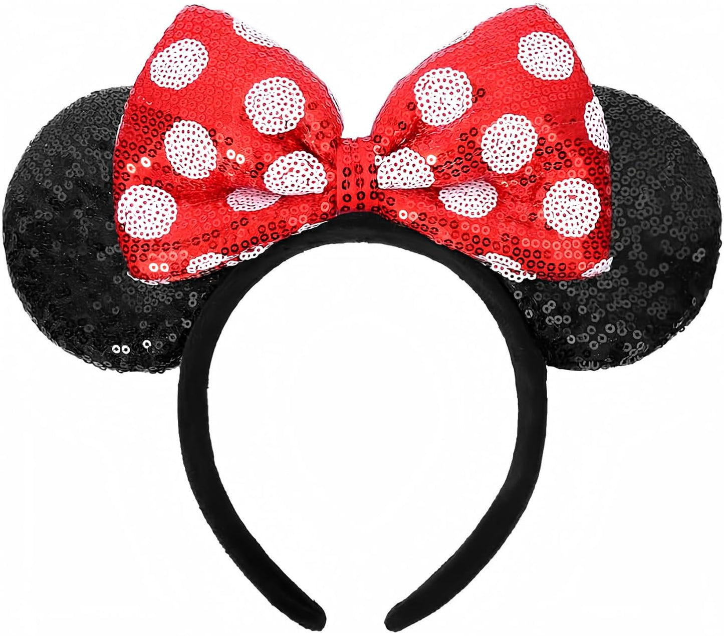 ETLUK - Diadema con orejas de ratón, diademas con orejas de ratón y lazo de lentejuelas para mujeres y niñas, accesorios de cosplay, decoración para fiestas (rojo)