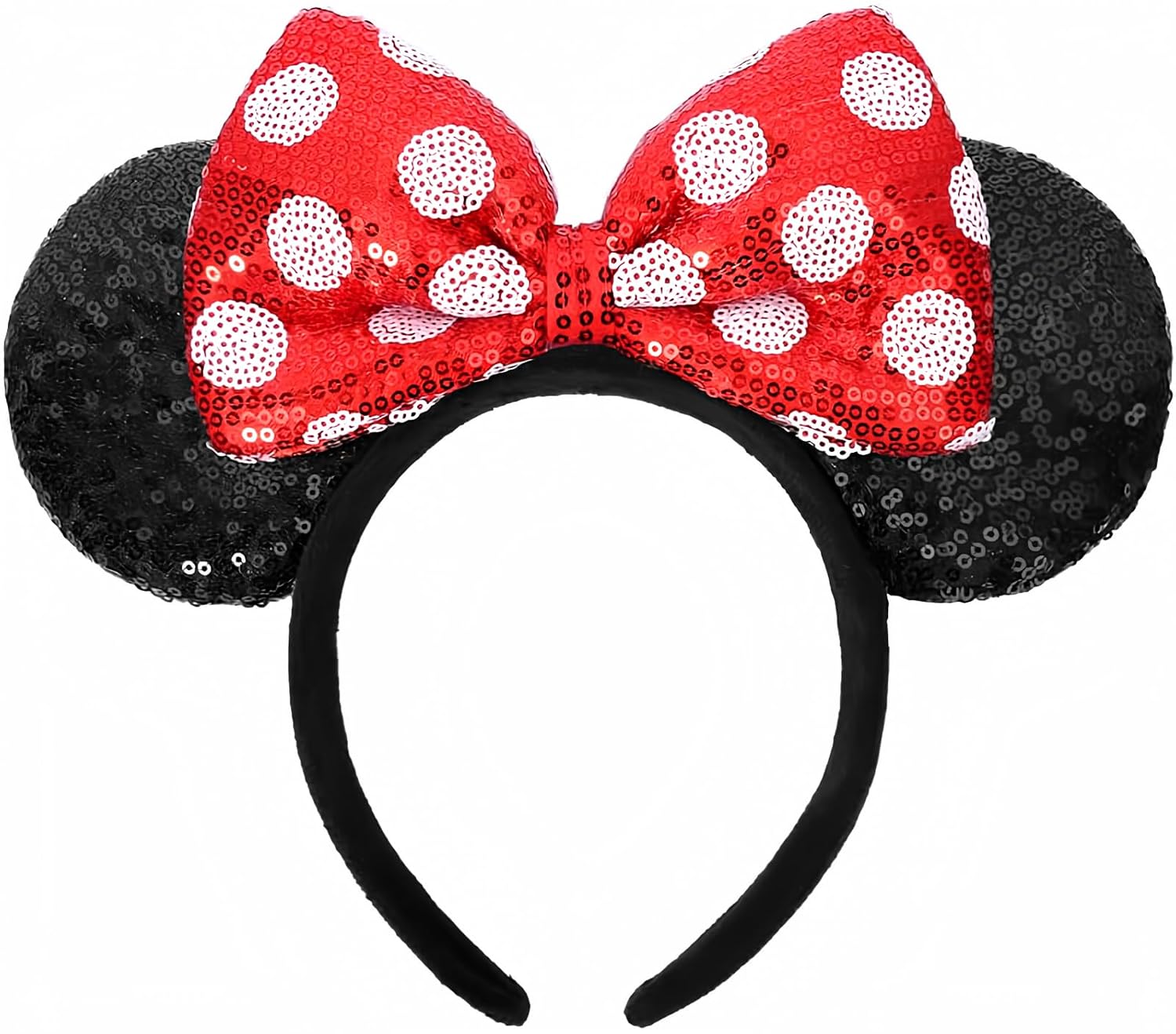 ETLUK - Diadema con orejas de ratón, diademas con orejas de ratón y lazo de lentejuelas para mujeres y niñas, accesorios de cosplay, decoración para fiestas (rojo)
