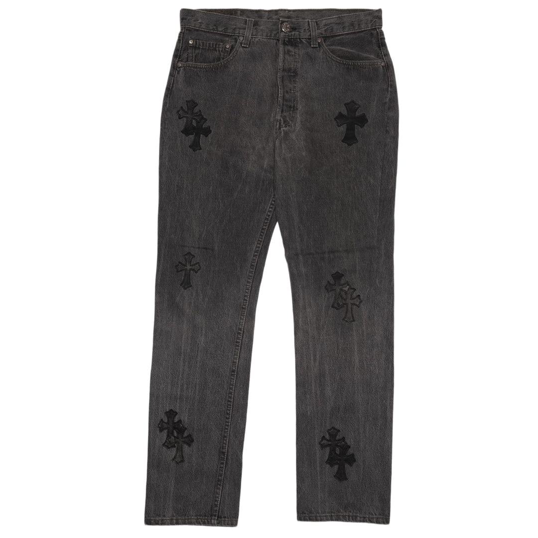 CHROME HEARTS '20 PATCH' WASHED BLACK JEANS