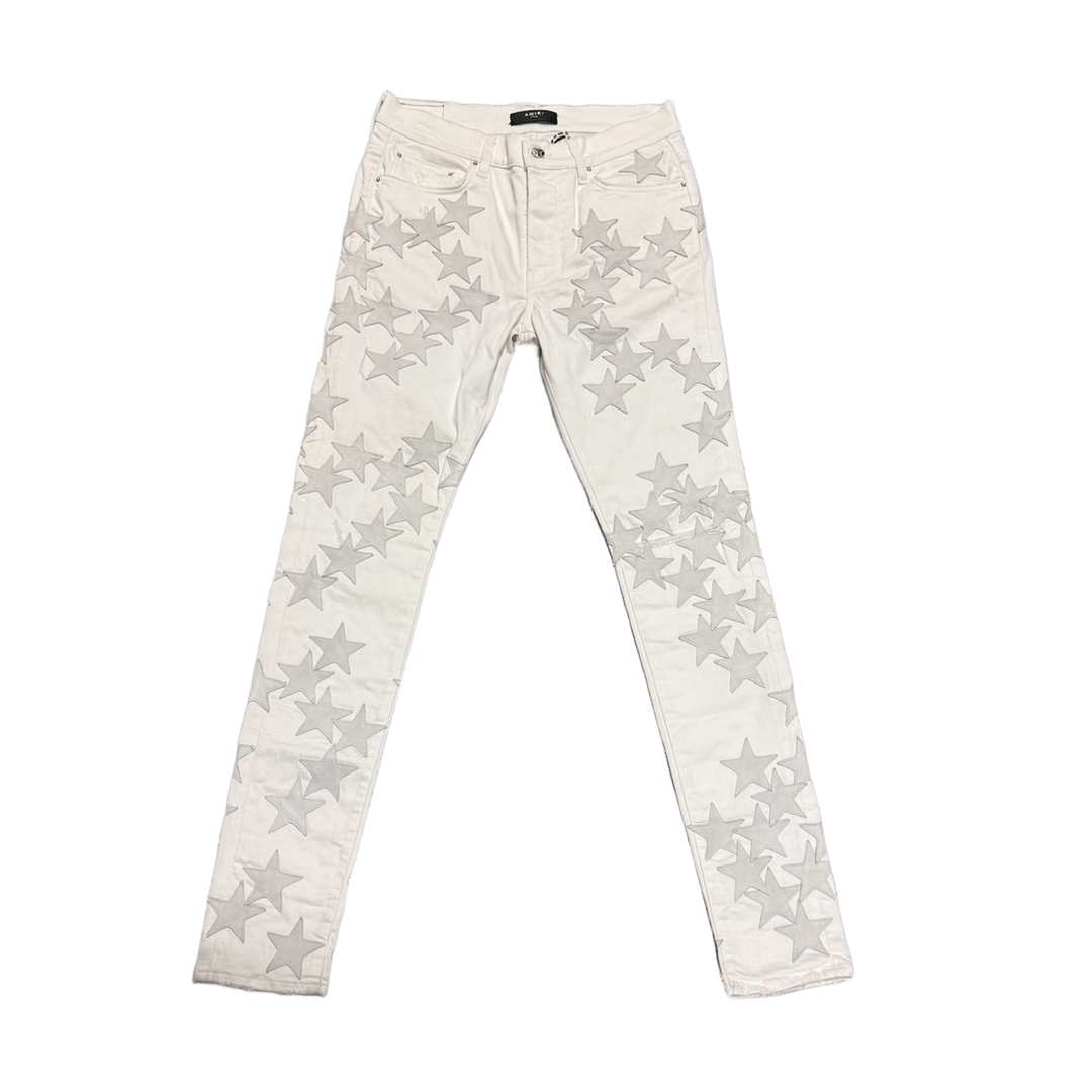AMIRI X CHEMIST 'GREY STARS' WHITE JEANS