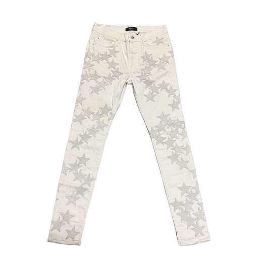 AMIRI X CHEMIST 'GREY STARS' WHITE JEANS