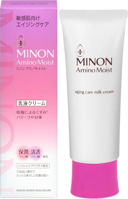 Minon Amino Moist, Aging Care, Milk Cream, 3.5 oz (100 g), Sample Included, Sensitive Skin: Milk Lotion, Cream, Hari, Glossy, Moisturizing