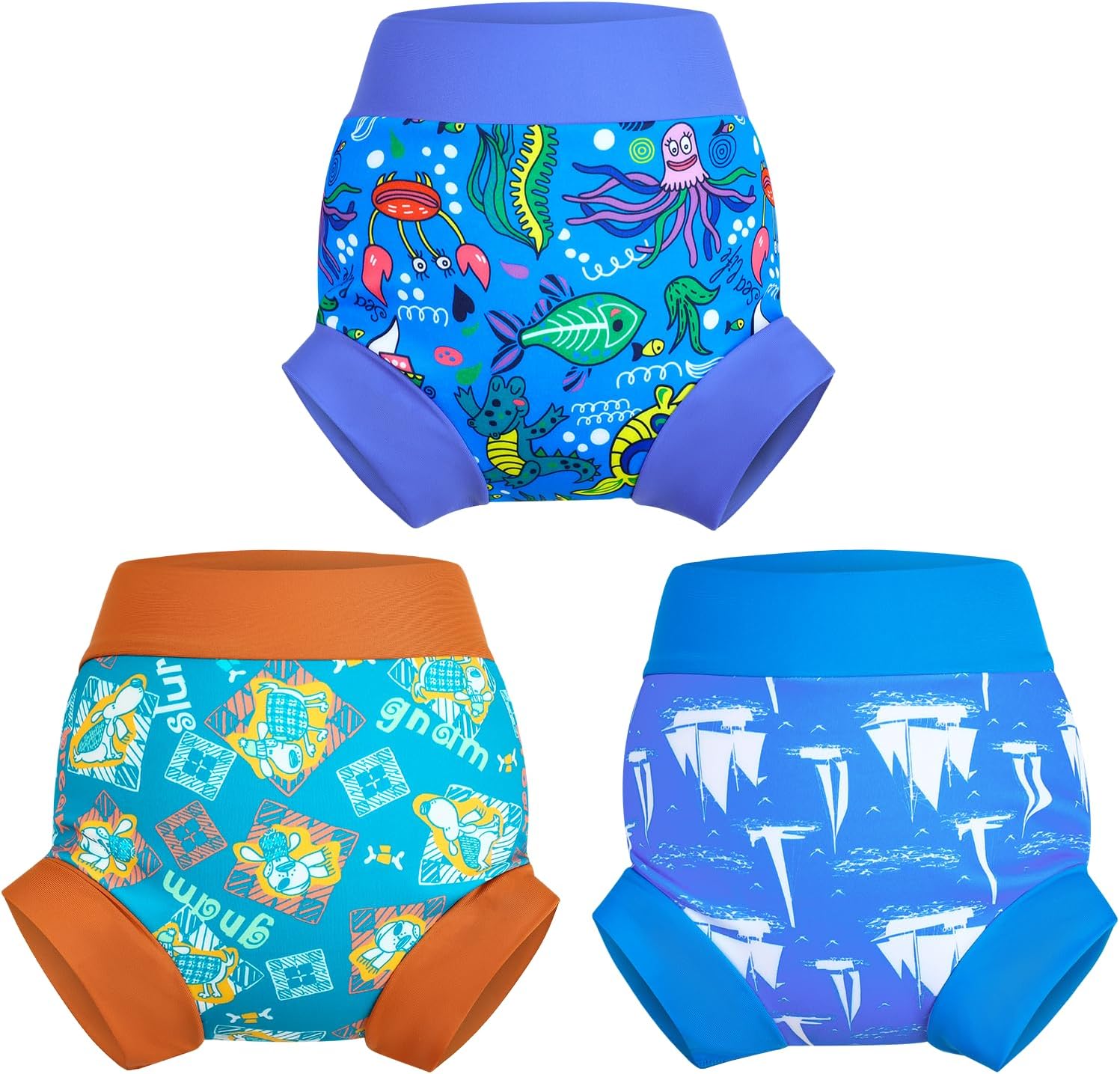 MOEMOE BABY 110 Boys' Water Play Pants, 3-Piece Set, Swimsuit Diapers, For Babies, Reusable, Diaper Cover, Swimming Classroom, Swimming Pool, Beach Bathing, Hot Spring, Travel, Boys