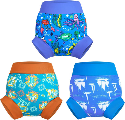 MOEMOE BABY 110 Boys' Water Play Pants, 3-Piece Set, Swimsuit Diapers, For Babies, Reusable, Diaper Cover, Swimming Classroom, Swimming Pool, Beach Bathing, Hot Spring, Travel, Boys