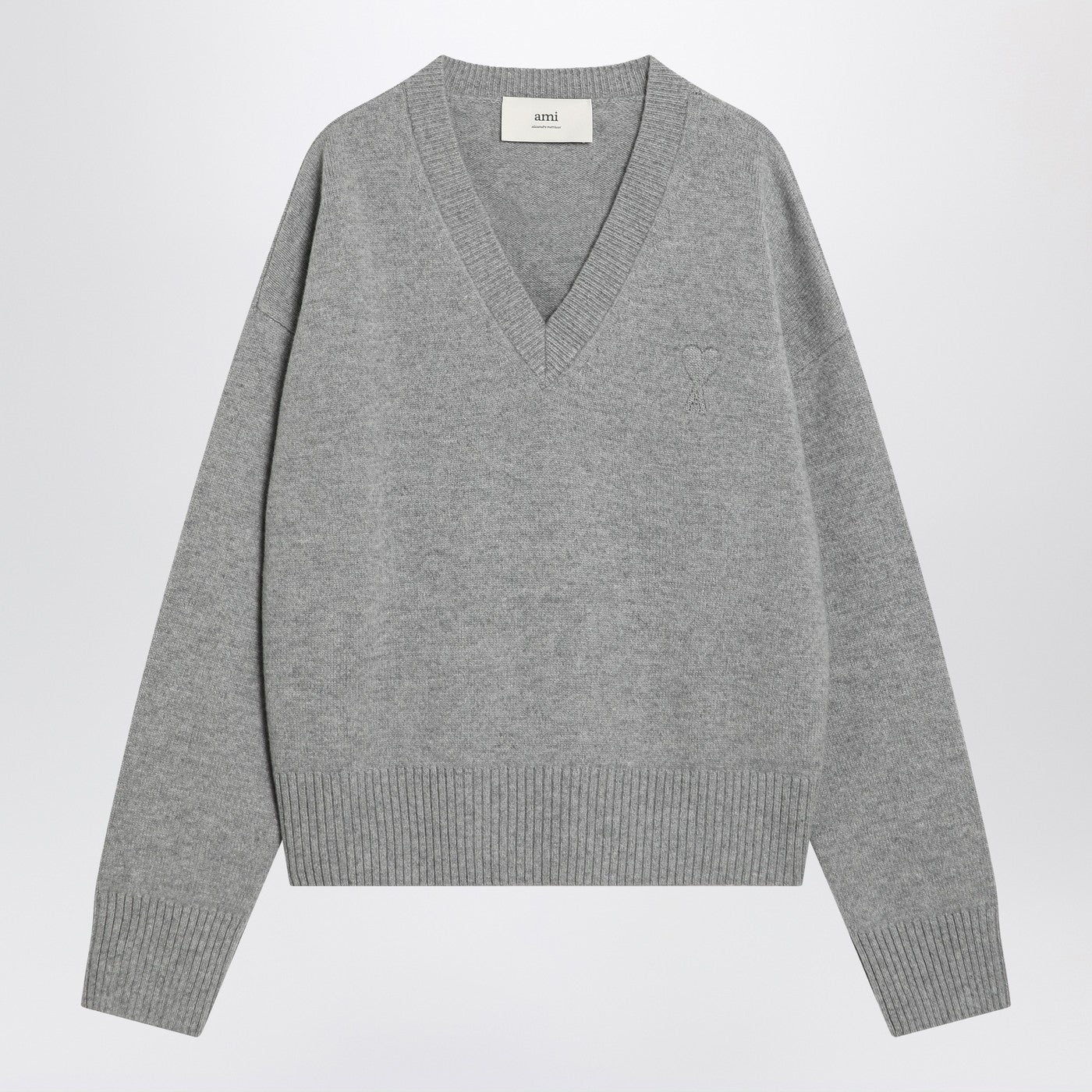 Ami Paris ウールとカシミアのアミパリグレイアミデクールセーター - Image 1