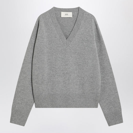 Ami Paris ウールとカシミアのアミパリグレイアミデクールセーター - Image 1