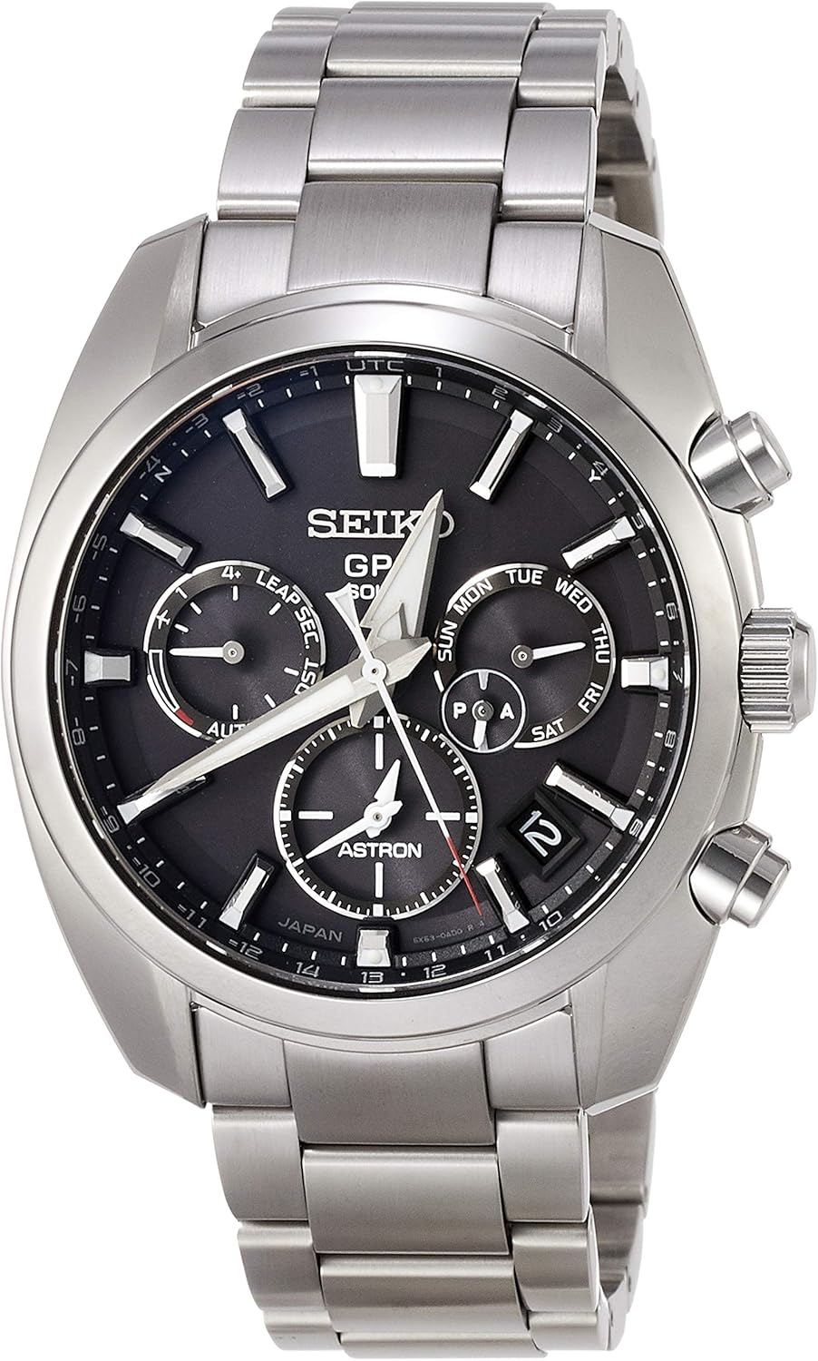 Seiko SBXC021 Men's Wristwatch, Quartz Astron Image, GPS Solar, Black Dial, Sapphire Glass, Diamond Shield, Silver, Dial color - black, GPS Solar Black Dial Sapphire Crystal Watch