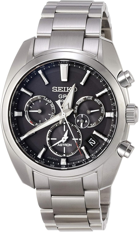 Seiko SBXC021 Men's Wristwatch, Quartz Astron Image, GPS Solar, Black Dial, Sapphire Glass, Diamond Shield, Silver, Dial color - black, GPS Solar Black Dial Sapphire Crystal Watch