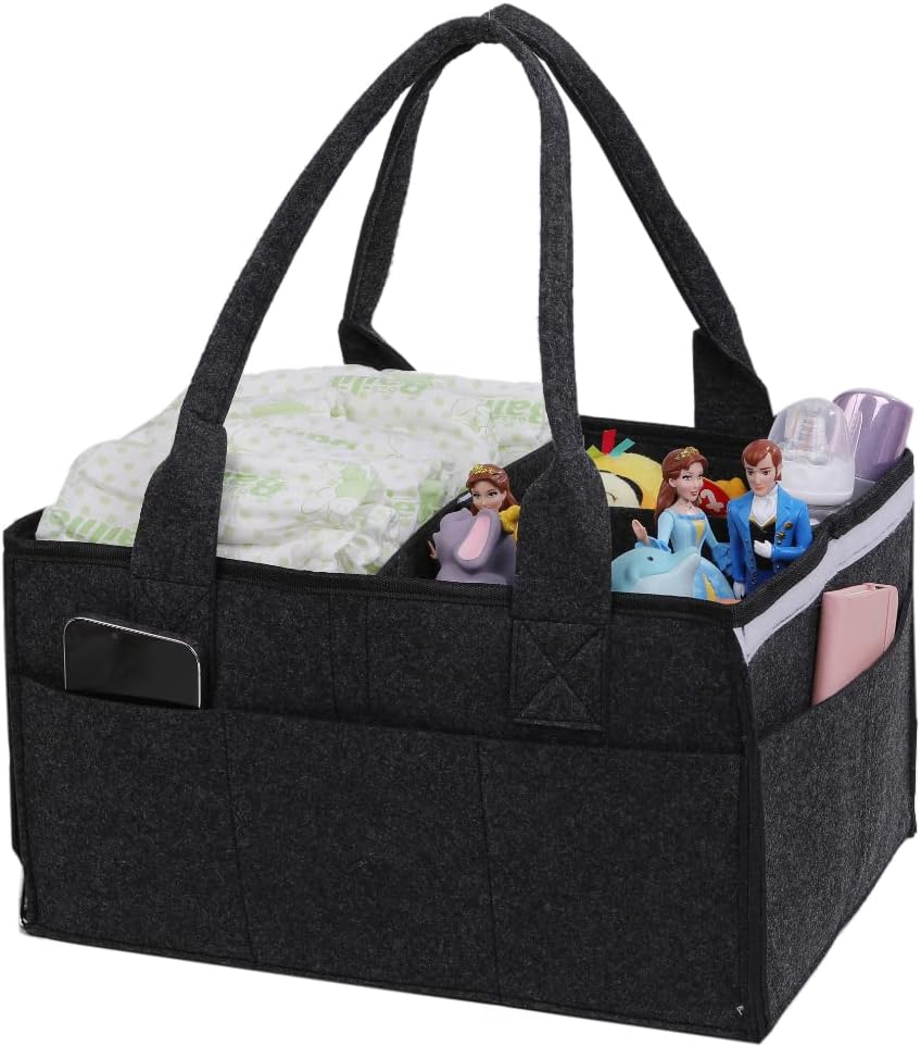 Plaisiureux Diaper Stocker, Diaper Stocker, Storage Bag, Baby Supplies, Wiping Case, Newborn, Baby, With Lid, Dark Black