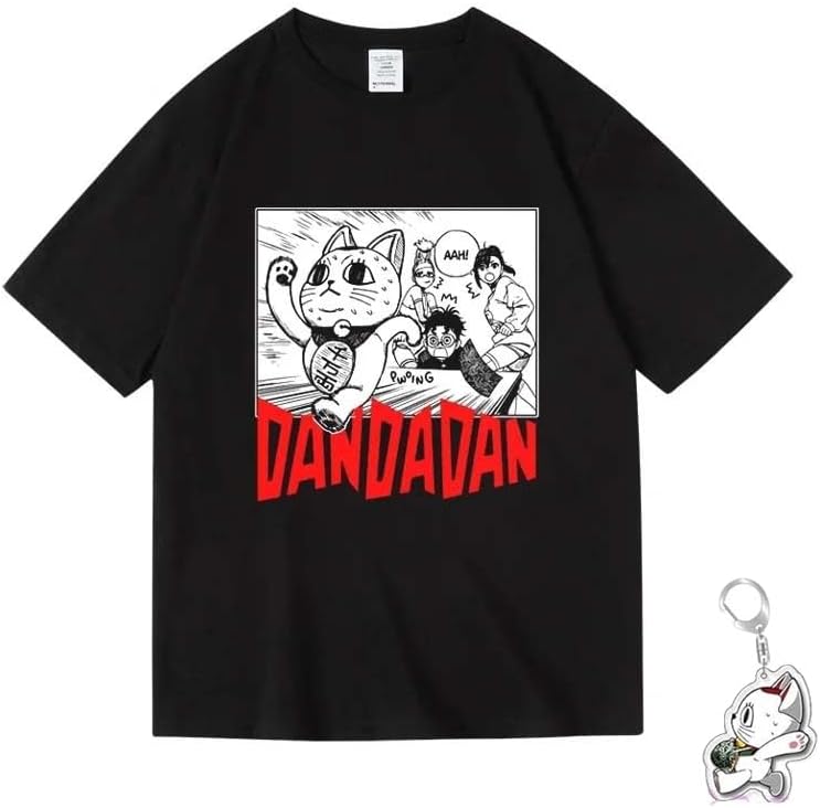 Vioshi Danda Dan Impression T-shirt, Maneki Neko (Beckoning Neko), Round Neck, Inner Shirt, Summer Clothes, Everyday Clothes, Cute, Top, Breathable, Fashion, Loose, Soft, Comfortable, Anime, Unisex