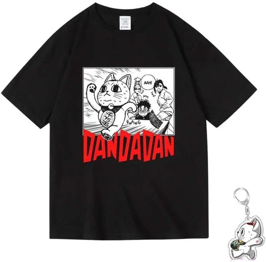 Vioshi Danda Dan Impression T-shirt, Maneki Neko (Beckoning Neko), Round Neck, Inner Shirt, Summer Clothes, Everyday Clothes, Cute, Top, Breathable, Fashion, Loose, Soft, Comfortable, Anime, Unisex