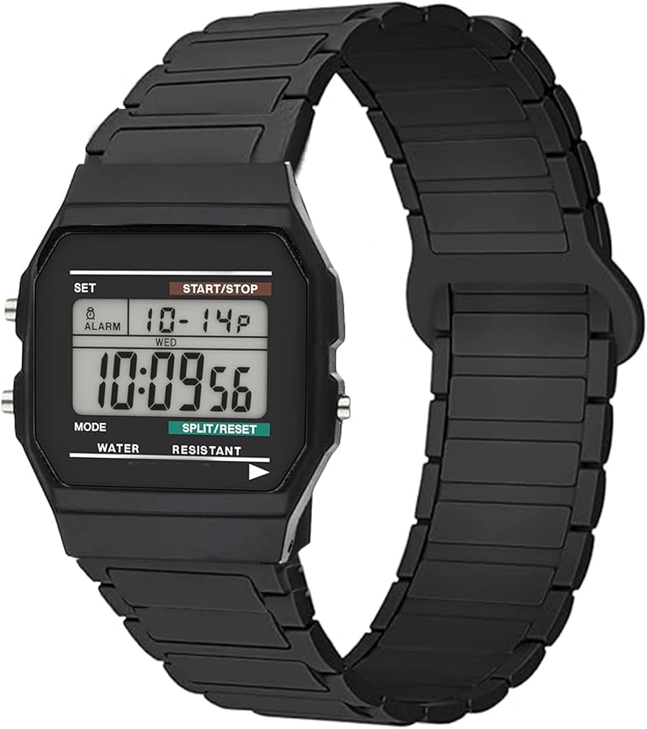 Lamshaw for W-218H Magnetic Replacement Band, Silicone Magnetic Replacement Band, Super Easy to Adjust Length, Soft Magnetic Strap for Casio W-217H, W-218H, W-219H, F-91W, A158WA, A168WA, A700W-1