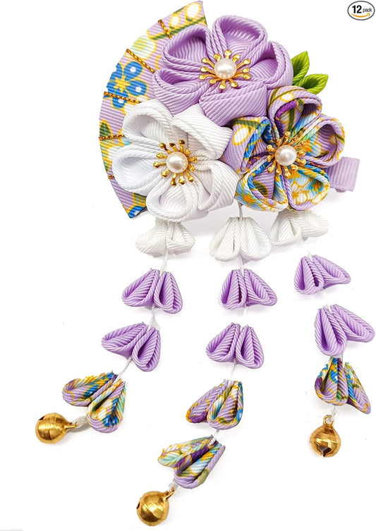 [JZOON] Hair Ornament, Coming-of-Age Ceremony, Yukata, Hakama, Kimono, Furisode, Kimono, Kimono, Kimono, Handmade, Flower, Graduation Ceremony, Wedding, Bell Included, Handmade Red, Blue, Purple,