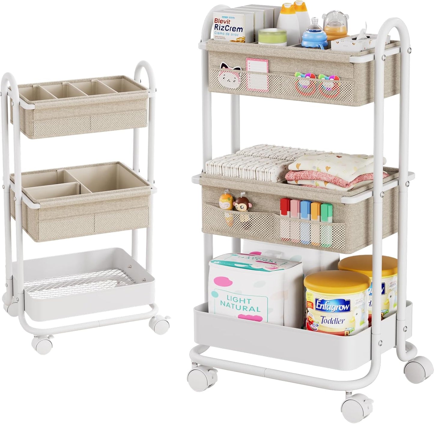 Diaper Stocker, Baby Supplies, Storage Wagon, 3 Tiers, With Casters, For Labor Preparation, Baby Supplies, Diaper Bag Organization, Includes Removable Dividers, Convenient to Move, Multifunctional, For Cribs, Large Capacity, Nursery Storage (Black)