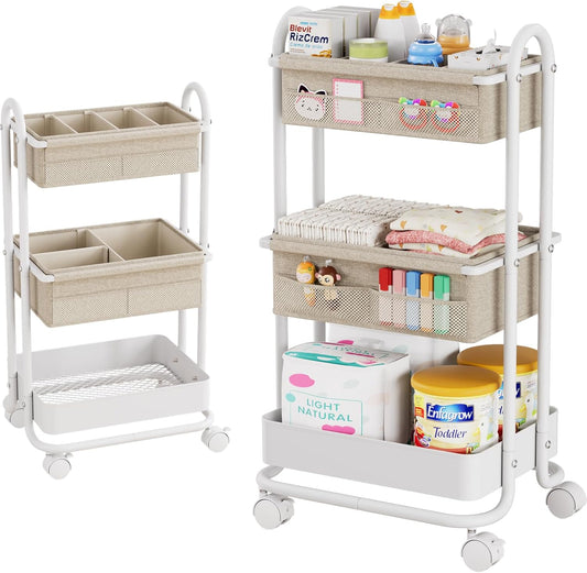 Diaper Stocker, Baby Supplies, Storage Wagon, 3 Tiers, With Casters, For Labor Preparation, Baby Supplies, Diaper Bag Organization, Includes Removable Dividers, Convenient to Move, Multifunctional, For Cribs, Large Capacity, Nursery Storage (Black)